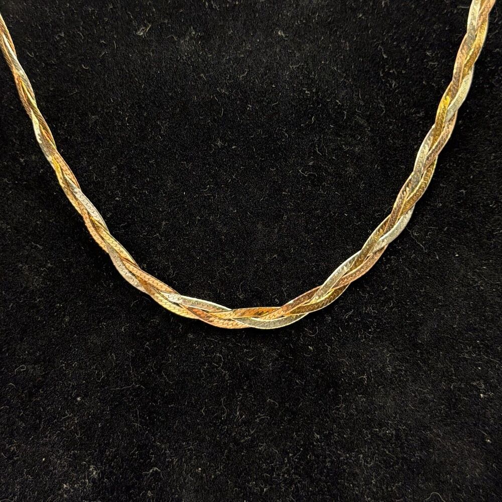 925 Sterling Silver Tri-Color Vermeil Braided Necklace 20" 9.7g